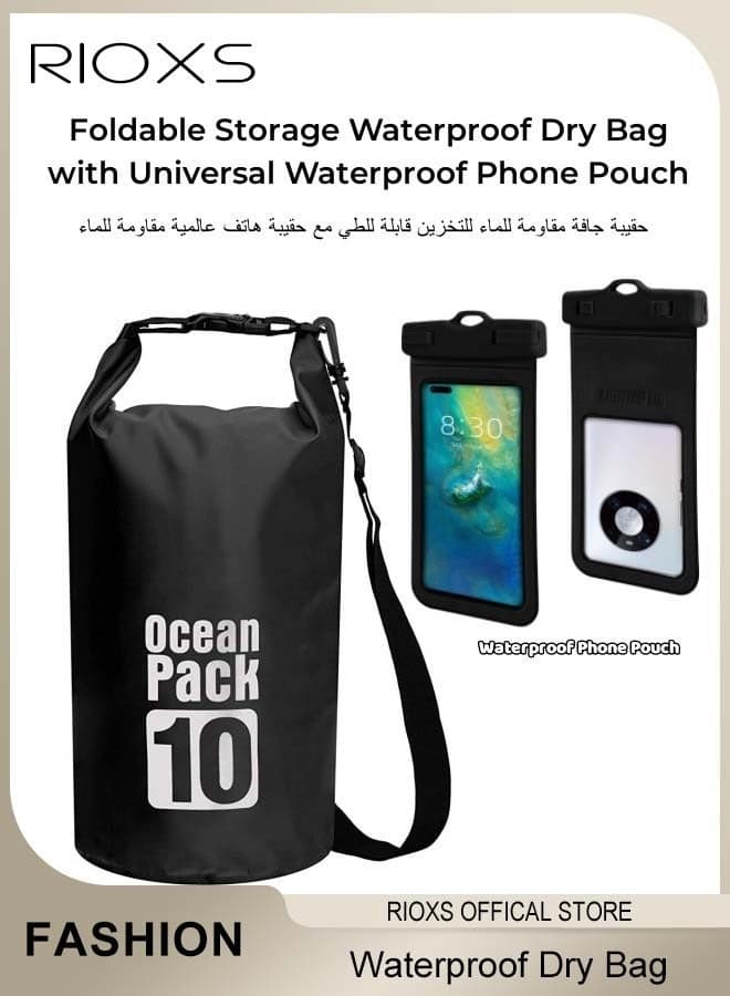 Foldable Storage Waterproof Dry Bag Beach Swimming Bag Fit for Kayaking Beach Rafting Boating Hiking Camping and Fishing with Universal Waterproof Phone Pouch Cellphone Dry Bag