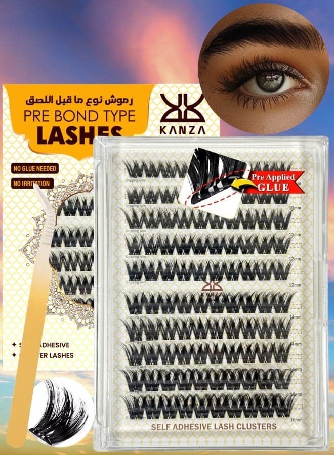 Pre Bond Type Lashes Kit with Tweezers Self Adhesive Eyelashes Eyelash Clusters Kit, False Eyelashes D Curl Pre Glued Lash Clusters Wispy Lashes Cluster Kit Lash Clusters for Beginners and Salon use Press On DIY Lash Extension Eye Makeup Kit Falselashes 10-16mm Size 100 Pcs