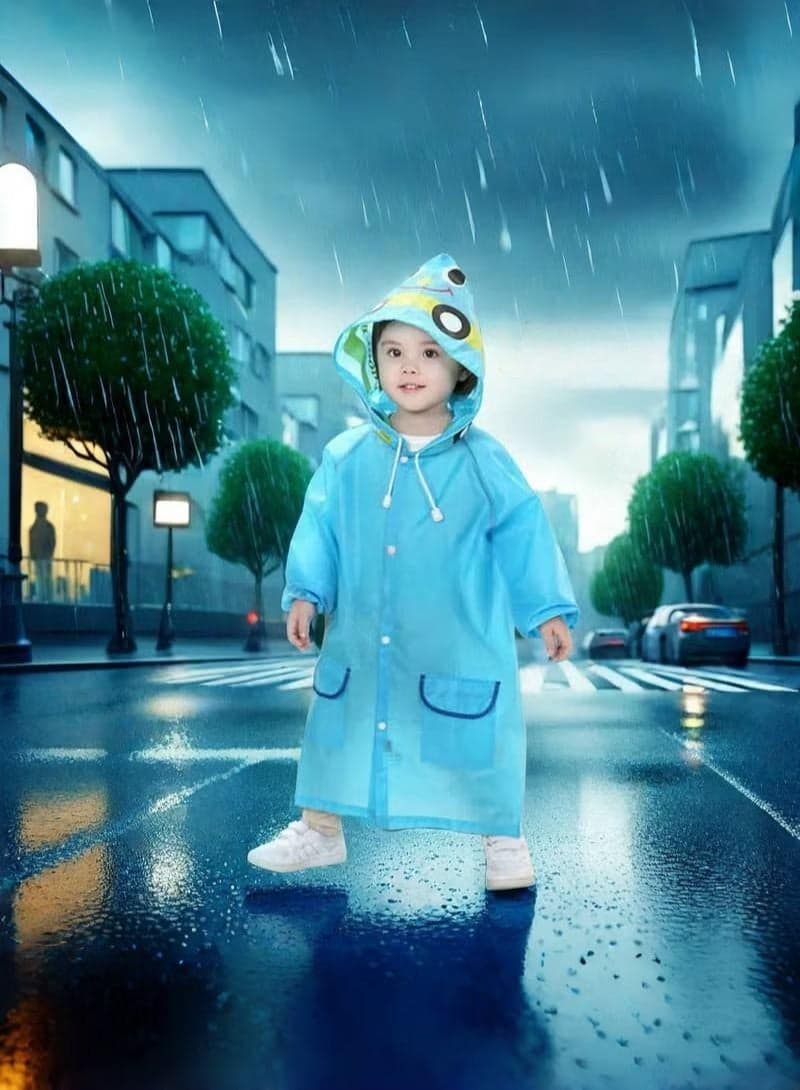 Charming Blue Cartoon Rain Poncho for Kids – Reusable & Waterproof with Hood, Ideal Rain Jacket for Boys and GirlsCharming Blue Cartoon Rain Poncho for Kids – Reusable & Waterproof with Hood, Ideal Rain Jacket for Boys and Girls