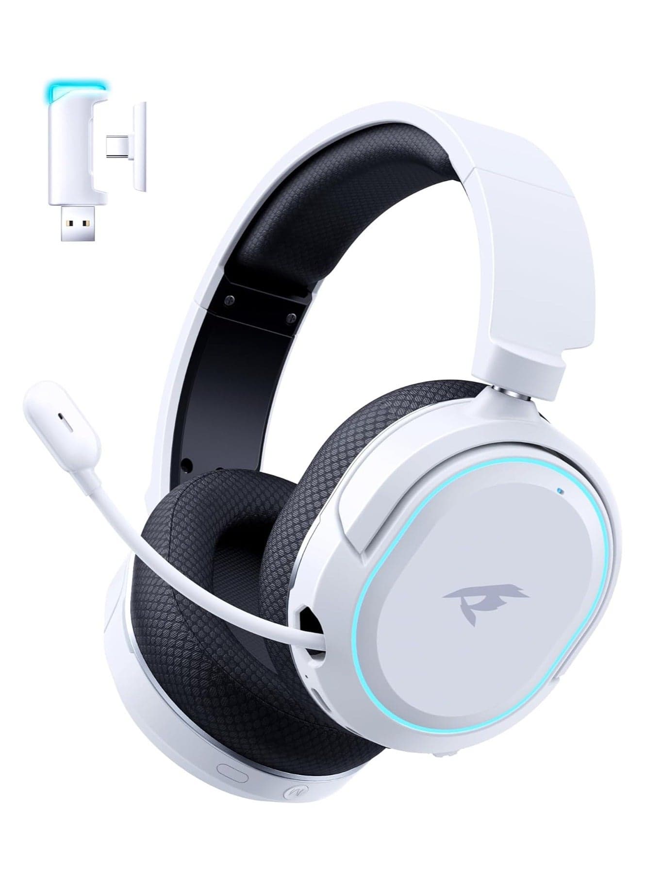 G2 Wireless Gaming Headset,7.1 Surround Sound,2.4Ghz USB Gaming Headphones Bluetooth 5.4,100-Hr Noise Canceling Mic RGB Light, Wireless Headset for PC PS5 PS4 Mac Switch,Wired Mode Suit for Xbox,White