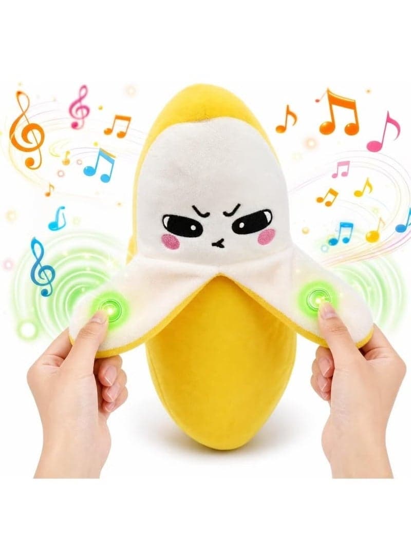ARGT Grumpy Banana Musical Plush Toy, 8 Inch Interactive Sensory Stuffed Animal with Dual-Player Mode