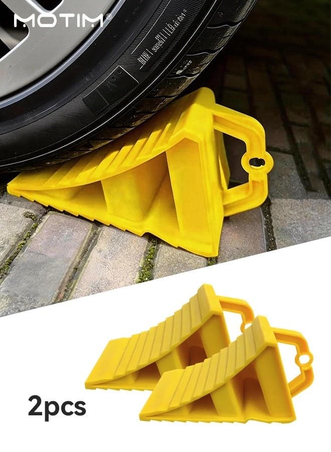 2 Pack Car Wheel Chocks, Hard Plastic Car Wheel Stopper with Non-Slip Surface and Handle, Lightweight Wheel Chock Durable Vehicle Stabilisers