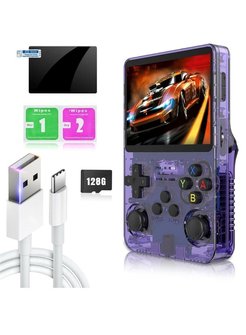 R36S Handheld Retro Gaming Console Linux System with TF Card, Preloaded with 15000+ Games, Retro Video Game Console 3.5-inch IPS Screen (Purple 64 GB)