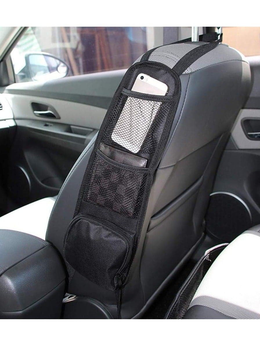 Car Seat Side Organizer, Automobile Seat Storage Hanging Bag, Multi-Pocket Drink Holder, Mesh Pocket Car Seat Phone Holder for Cars/Truck (Black) 