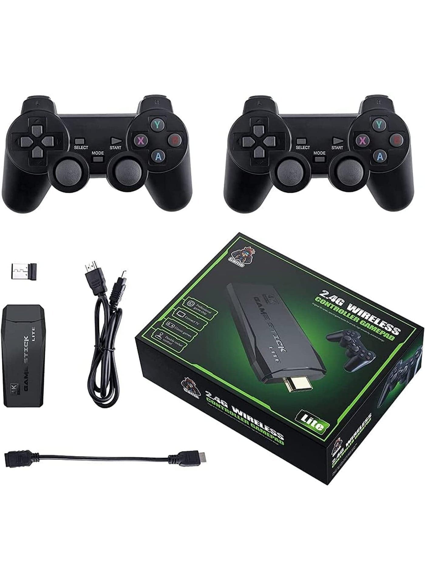 Classic M8 Game Stick 4K Game Console with Two 2.4G Wireless Gamepads Dual Players HDMI Output Built in 3500 Classic Games Compatible with Android TV/PC/Laptop/Projector.