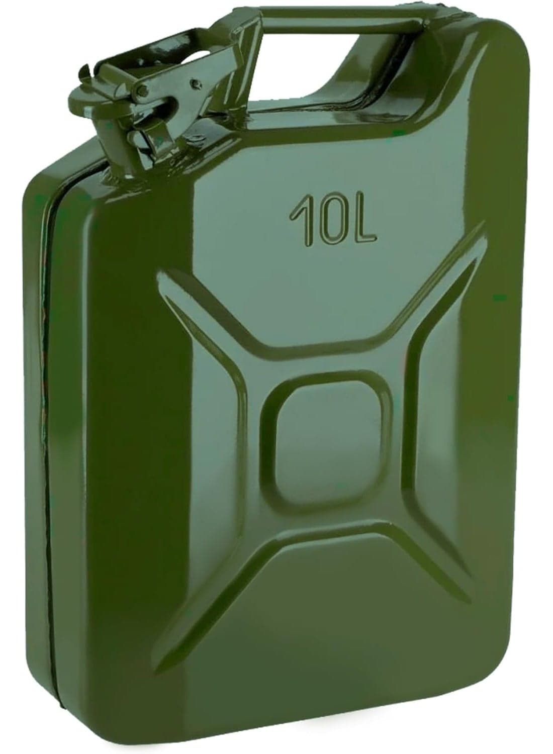 Metal Jerry Can – Fuel Storage Container for Petrol, Diesel, or Water – Steel with Flexible Metal Spout – Green – Made in Taiwan (10 L)