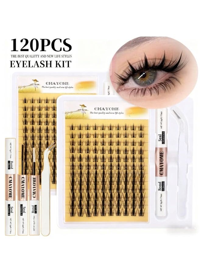 False Eyelashes Clusters Kit, 120pcs Lash Extension Set Mix8-16mm Cluster Eyelash Clusters Kit With Lashes Bond And Seal,Tweezers, Easy To Apply At Home.