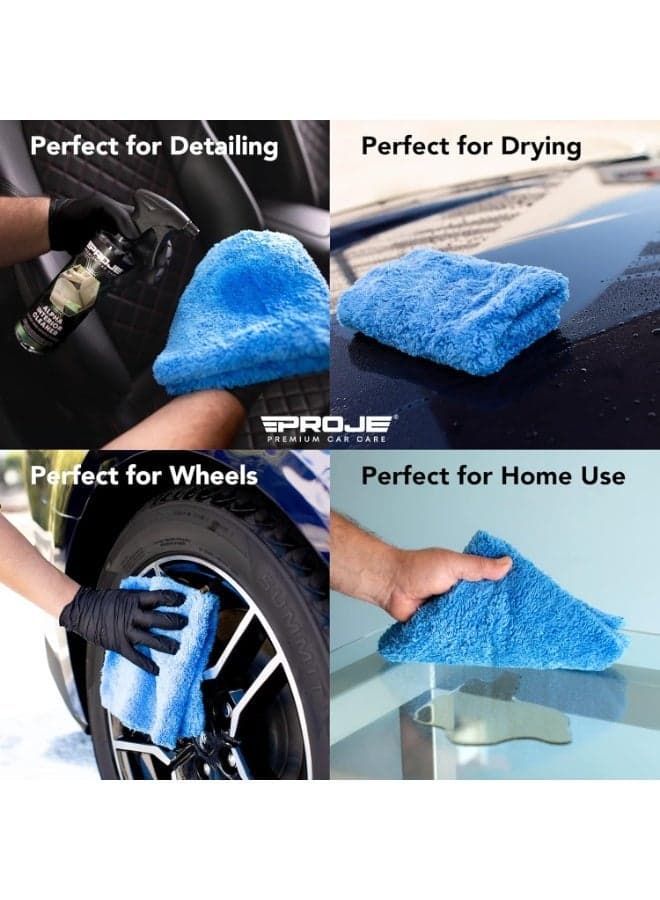 Blue Microfiber Towel for Cars - Ultra Absorbent - Car Drying, Polishing, Buffing Cloth & Interior Detailing Towel - 500 GSM 16x16in - Auto Detailing Supplies - Pack of 3 Premium Car Care