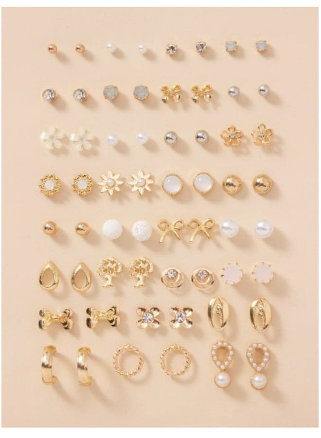 30 Pairs Tree & Flower Design Earrings | Valentine's & Mother's Day Gift | Elegant Metal Studs | Perfect for Special Occasions
