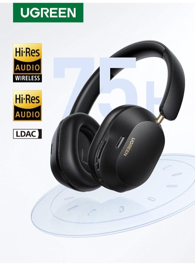 Bluetooth Headphones Hitune Max 5C, Adaptive Noise Cancelling Over-ear Headsets, Truewireless Headphones 75H Playtime , Foldable Retractable Ergonomics Headset For iPhone 16/15 series, Galaxy S25 S24 Black