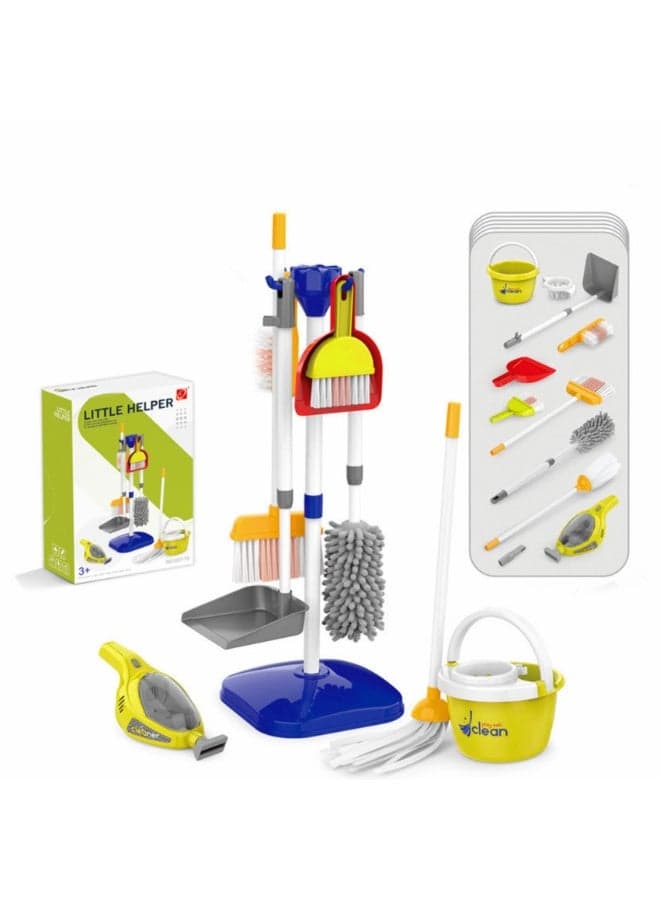 Kids Cleaning play Set 10PCS, Includes 24 parts splicing,mini dust collector,brooms, and mop,bucket and More, Cleaning Toys Set,Pretend Play Housekeeping Kit for Toddlers