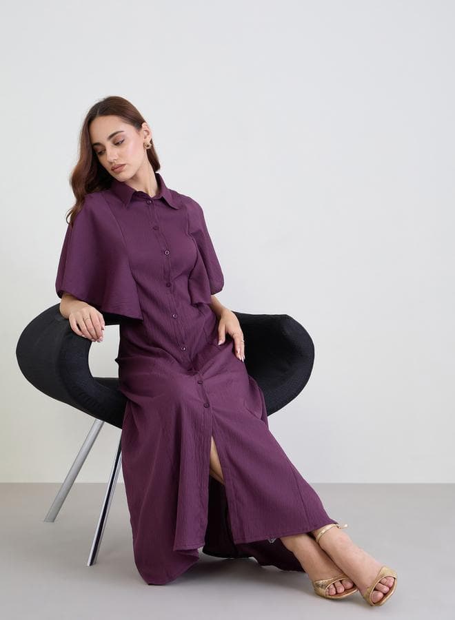 Purple Textured Shirt Maxi Dress