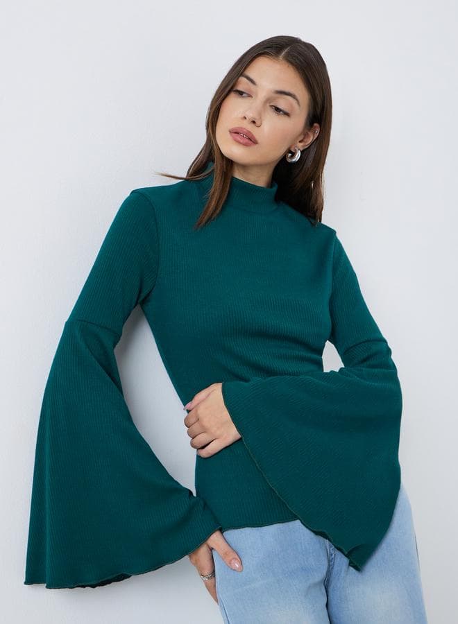 Styli Teal Bell Sleeve Knit Top