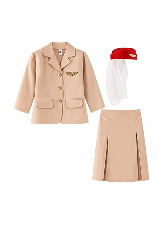 Girls Air Hostess Costume Set with Hat – Airline Crew Role Play Fancy Dress Outfit for Girls of age 2 to 3 years