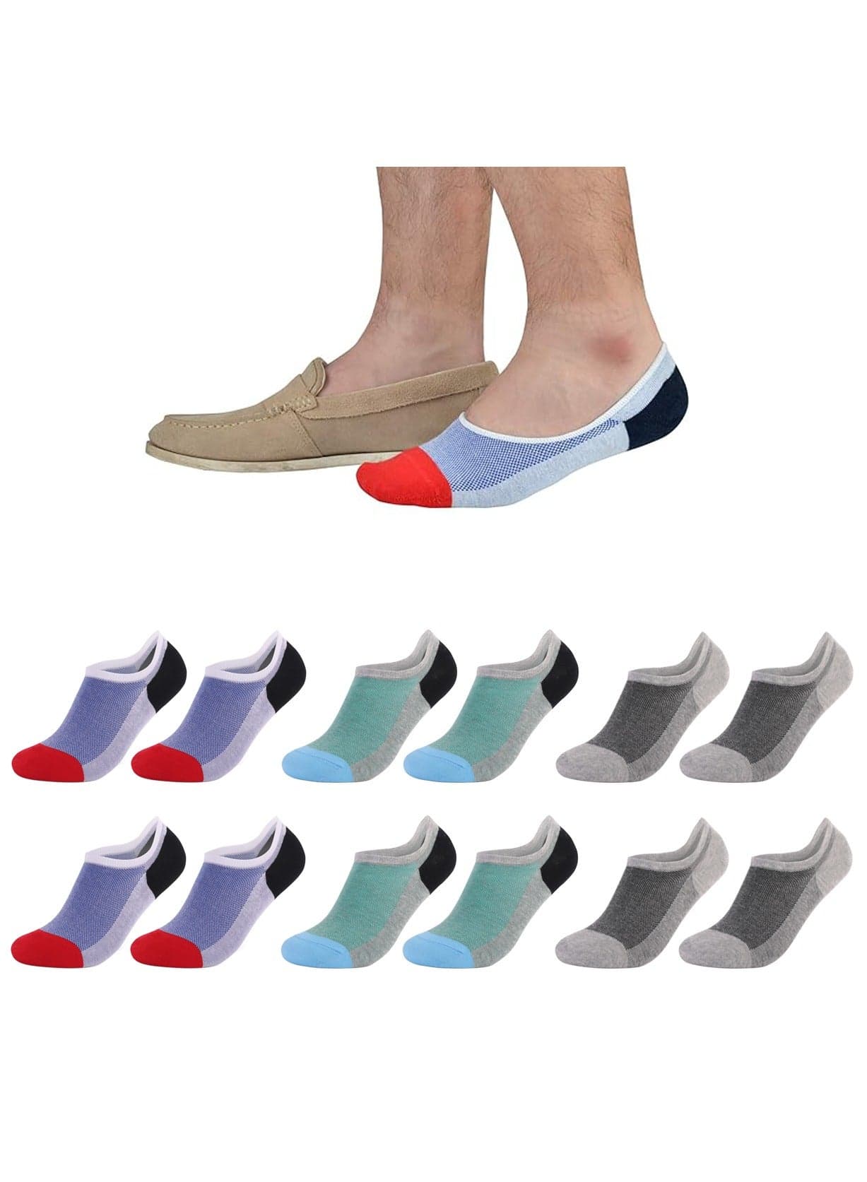 6ps men's cotton socks (M size 38-43) (green, blue, gray)