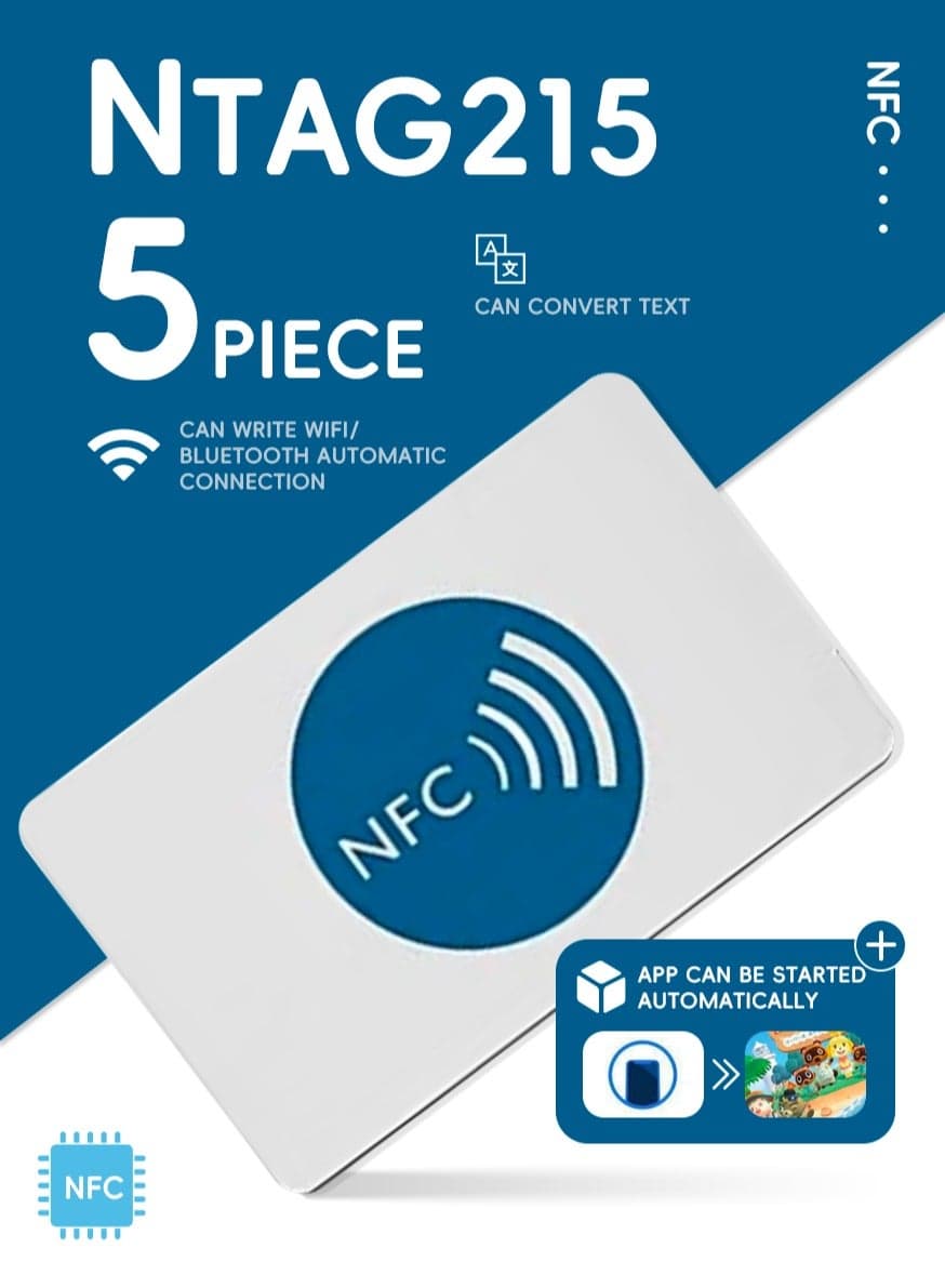 5 piece NFC Tags NTAG215 NFC 215 Cards, 504 Bytes Memory NFC Business Card Blank NFC Cards Ntag215 NFC Chip for NFC Phone and Device Writeable Programmable