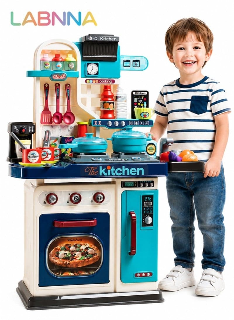 53 pcs Kids Kitchen Playset,Cooking Stove,Paly Sink,Oven,Kitchen Toys with Realistic Lights Sounds,Pretend Play Toys,Kitchen Toys for Toddlers 1 2 3 (Blue)