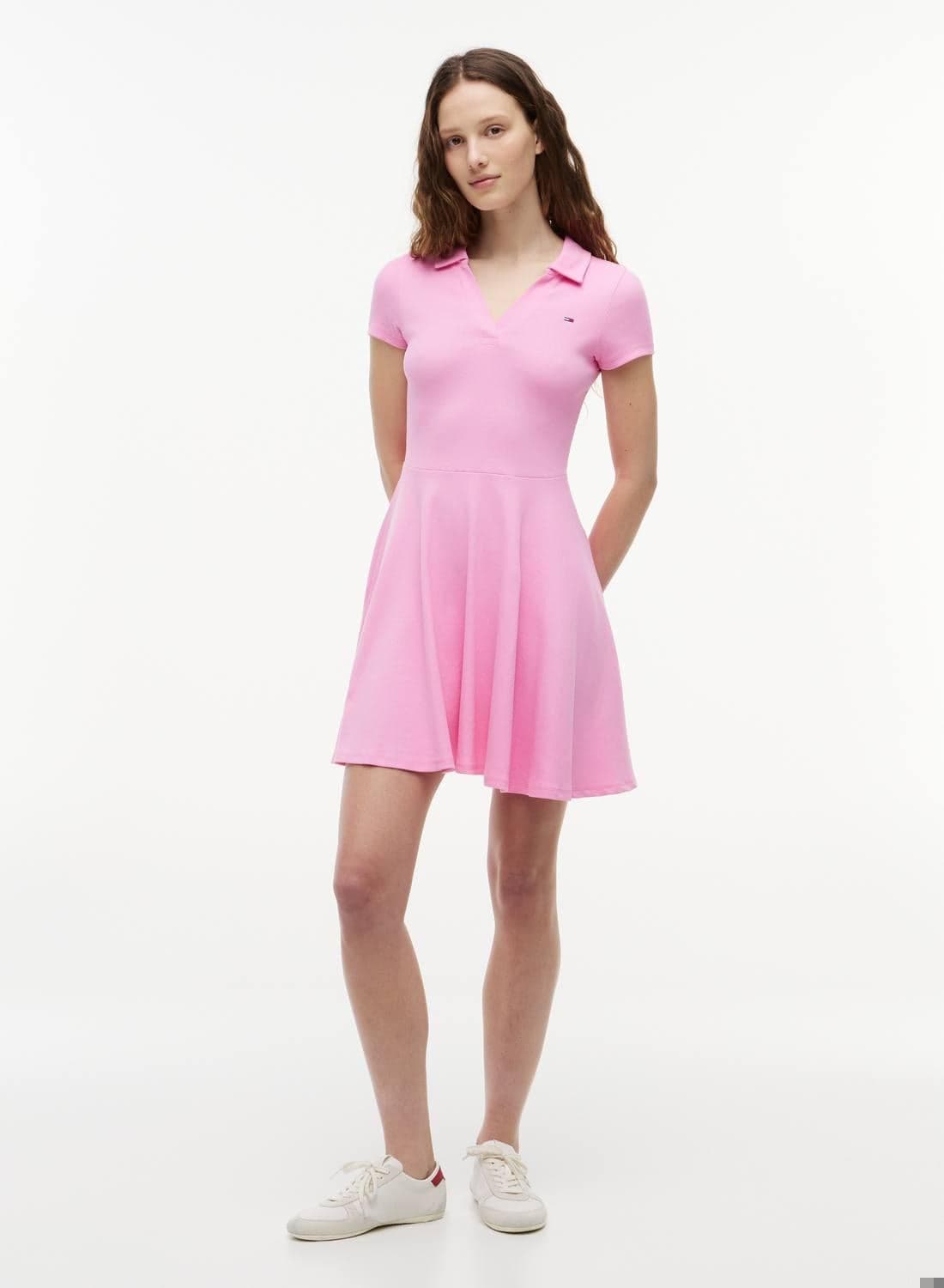 Ribbed Fit And Flare Mini Polo Dress