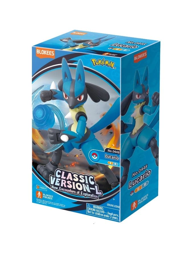 Blokees Pokémon Lucario Model Kit for Kids Age 9+ | Classic Version-L Buildable Poseable Action Figure with Aura Blast Effect and Display Base | Exploration Series Collectible Toy