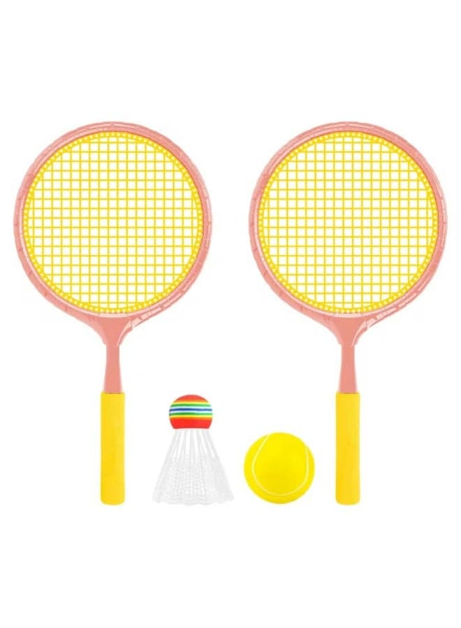 Kids Badminton Starter Set 2 PCS Lightweight Plastic Racket Kit with 1 Shuttlecock 1 Soft Ball for Boys Girls Fun Exercise Screen Free Activity for Kids Garden Beach Backyard Play Set Tennis Beginner Set Training Racquet Set In Assorted Colors for Indoor Outdoor Use