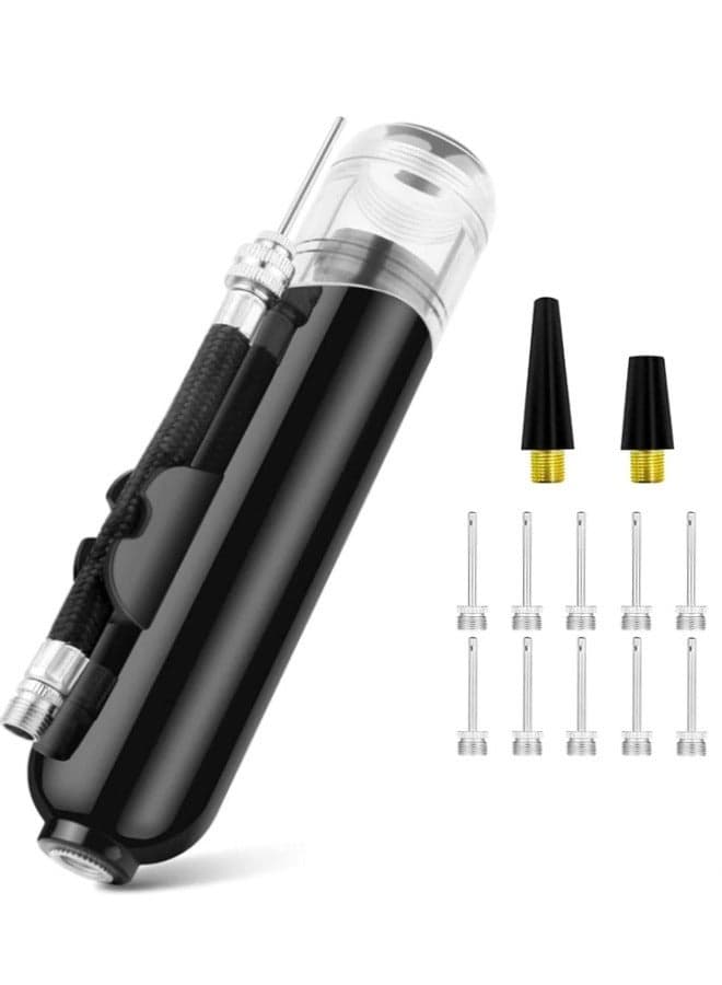 Ball Pump, 1pcs Portable Dual Action Air Pump Manual Sports Basketball Soccer Volleyball Ball Inflator Pump with Needles and 10pcs Nozzles, 6inch, Black