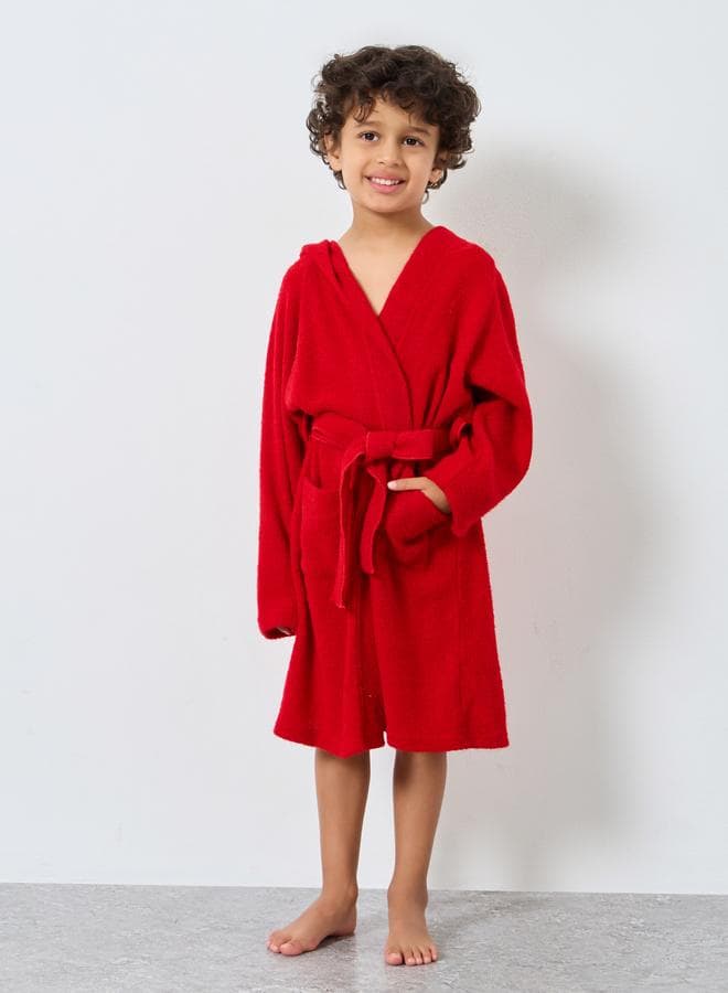 Red Solid Hooded Bath Robe