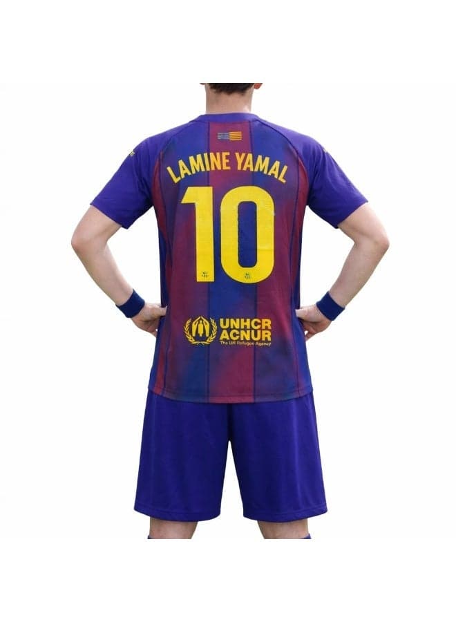 FC Barcelona Adult Football Jersey Set – Lamine Yamal #10, Breathable Soccer Kit with Shorts, Blaugrana Home Fan Edition