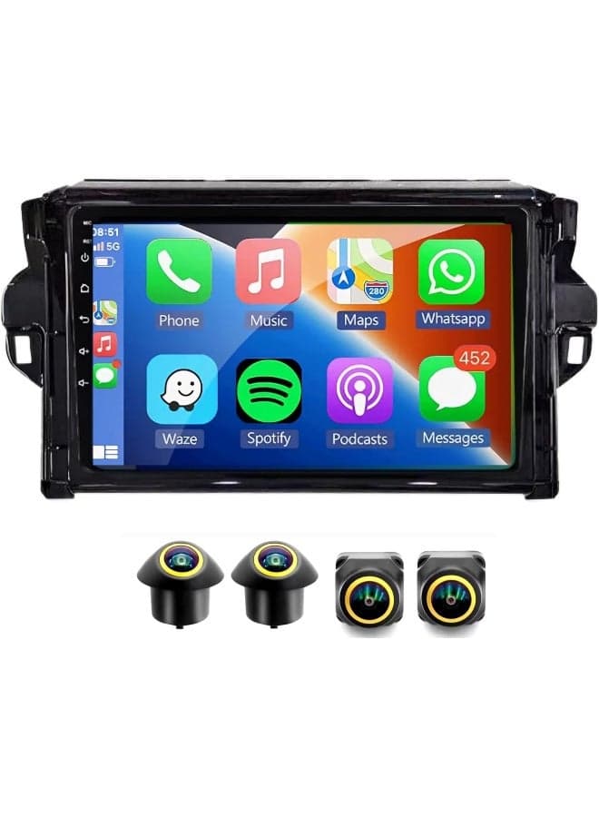 Fit Toyota Fortuner Car Stereo Fortuner Android Screen 2015-2024 With Apple Carplay Android Auto Wireless WiFi DSP FM&AM BT AHD Camera Included Fast Interface QLED (8+128GB 2K 360D Camera)