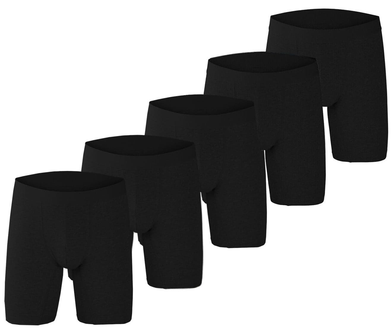 Men's 5-Pack Boxer Briefs - Mid-Rise, Anti-Chafing Stretch Cotton, Breathable Athletic Underwear in Pure Black - Available in L