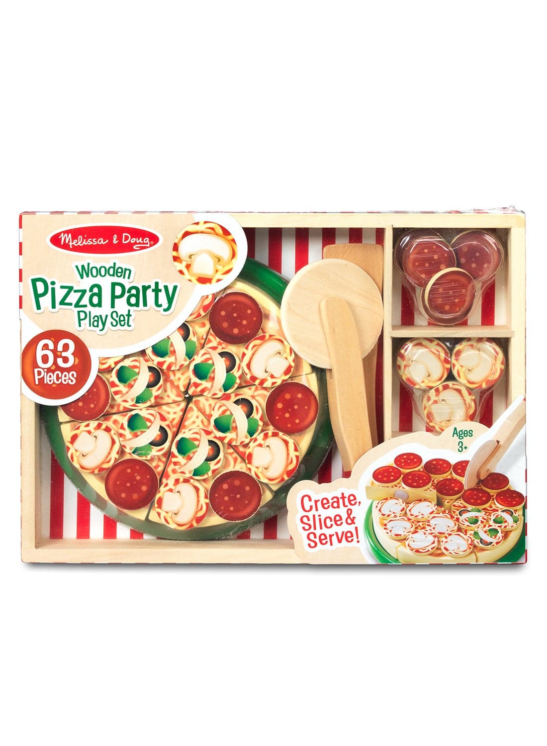 Wooden Pizza Party Play Food Set With 36 Toppings Pretend Food, Play Wooden Pizza And Pizza Cutter, Pizza Toy For Kids Ages 3+