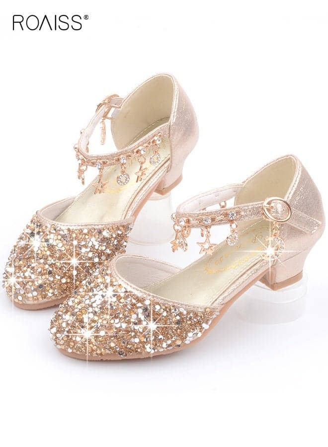 Girls Stylish Dress Shoes, Low Heels Mary Jane Shoes, Glitter Sequins Princess Shoes, Suitable for Parties, Weddings, School, Daily wearing or Other Occasions