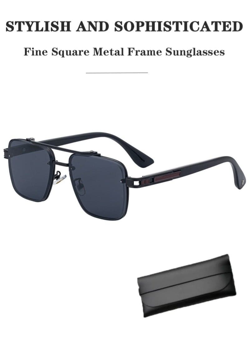 Men's Full Rim Square Sunglasses Metal Temples UV400 Protection for Driving & Outdoor -black
