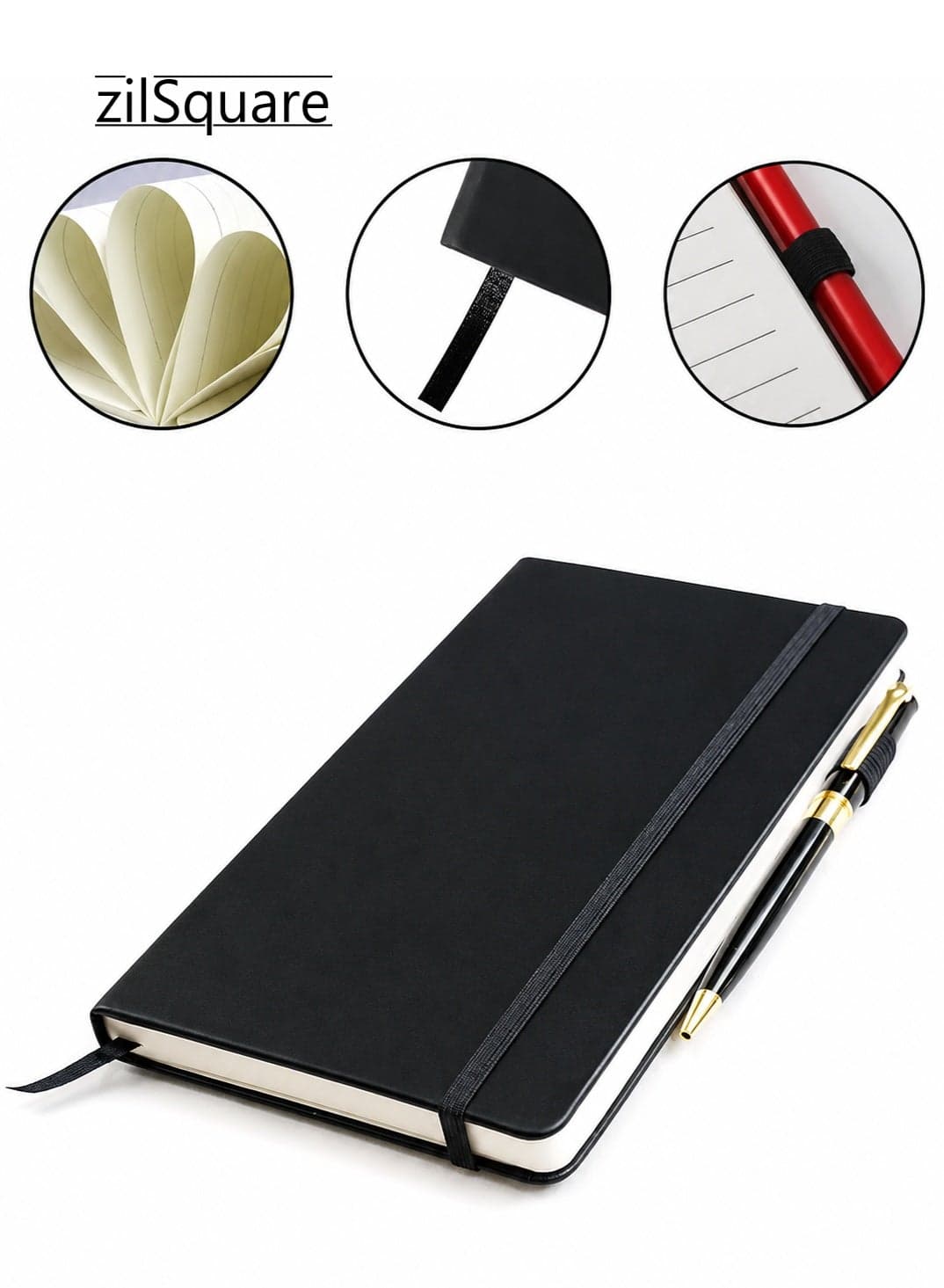 Premium A5 Lined Journal Notebook With Pen Holder– Hardcover Faux Leather Executive Writing Notebook 5.5 x 8.3 Inch with Elastic Band & Bookmark – Ruled Classic Diary for Office, School & Business