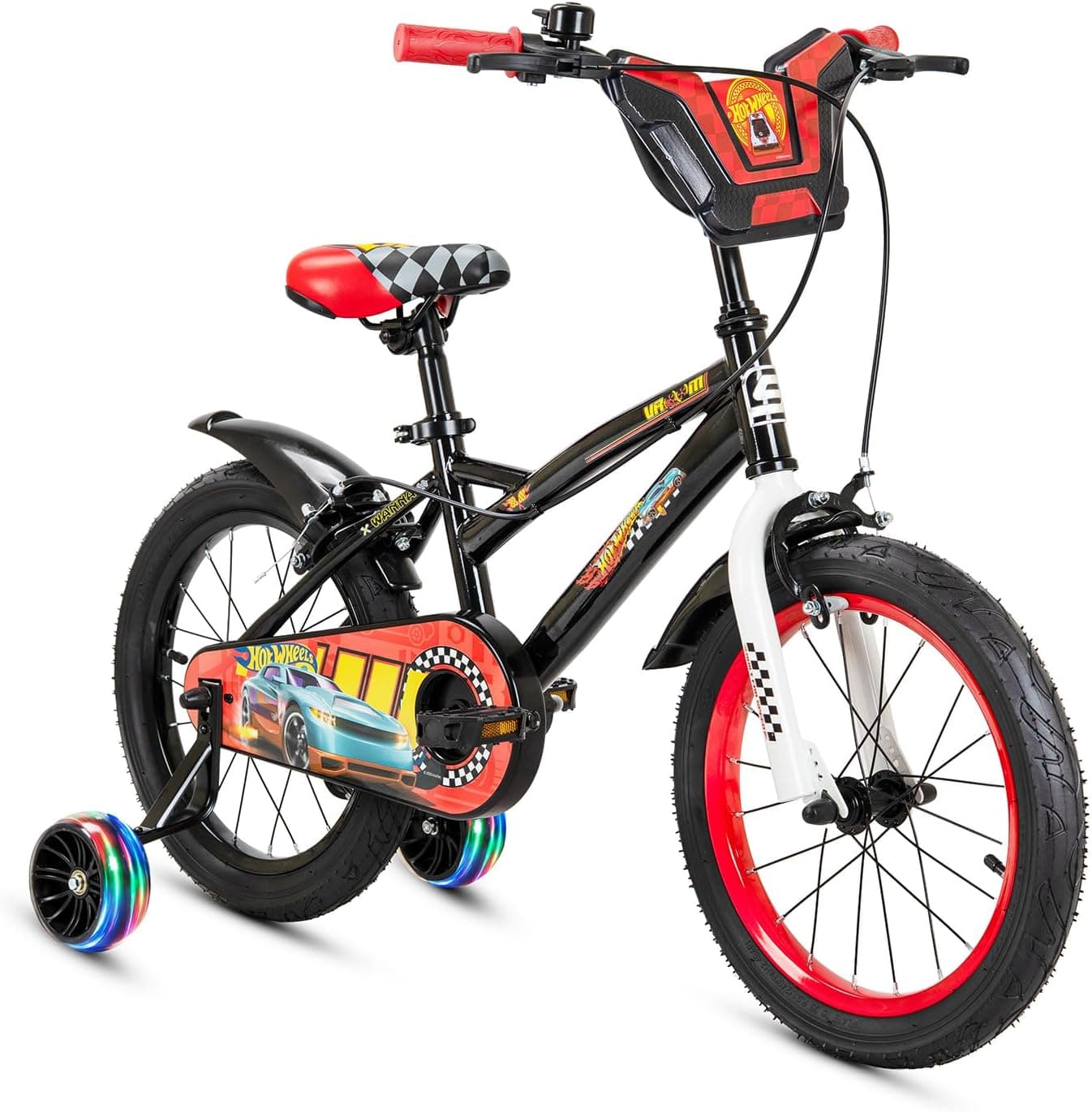 Mattel Hot Wheels 16-Inch Kids Bicycle | 16-Inch Wheel Size| Licensed Premium Boys Bike with Training Wheels | Quick Release Adjustable Seat | Pinch Free Brake Levers Rear Caliper Brake | Air Tyres