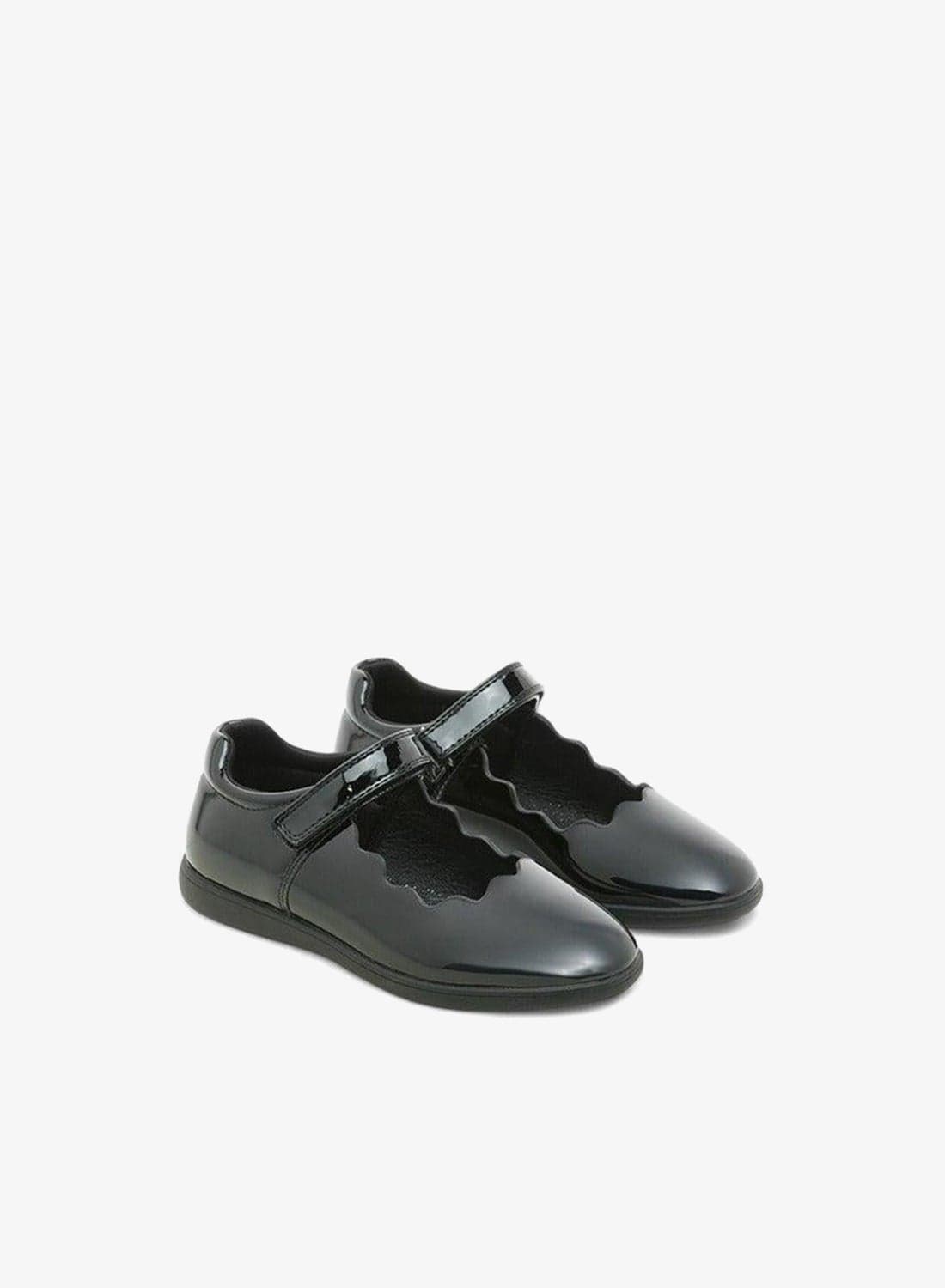 Girls Scallop Detail School Shoes with Hook and Loop Closure