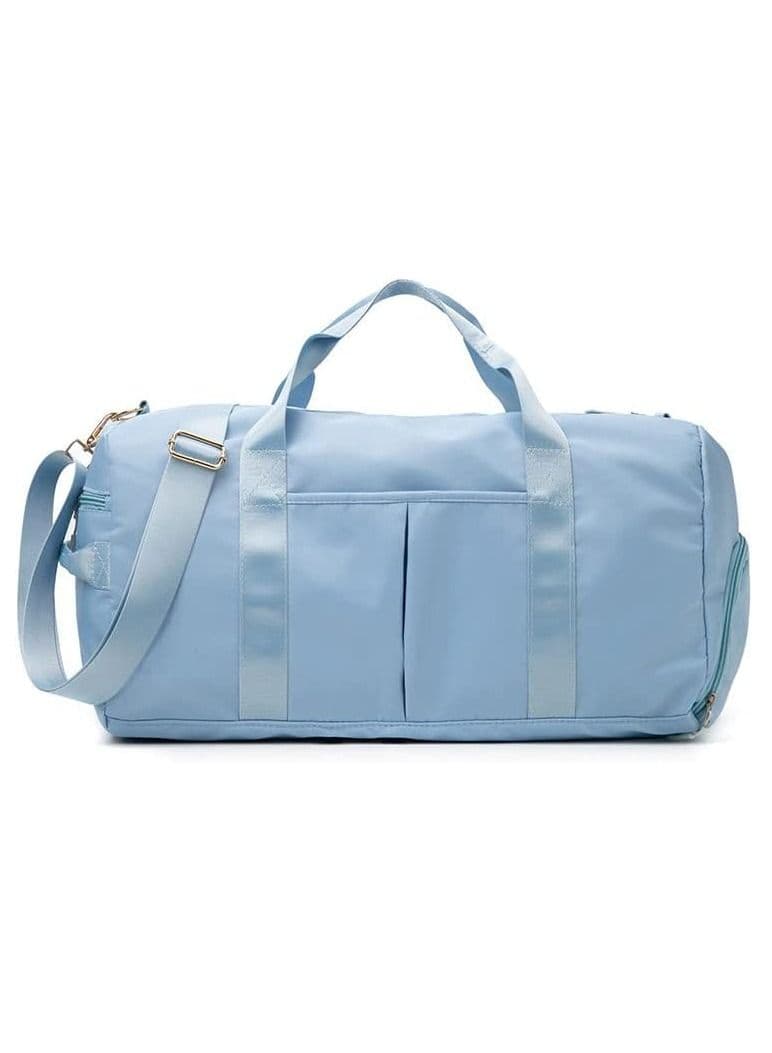 Gym Bag with Shoes Compartment, Sports Bag with Waterproof Pocket for Wet Towels, Travel Duffel Bag for Men and Women by MahMir (Light Blue)