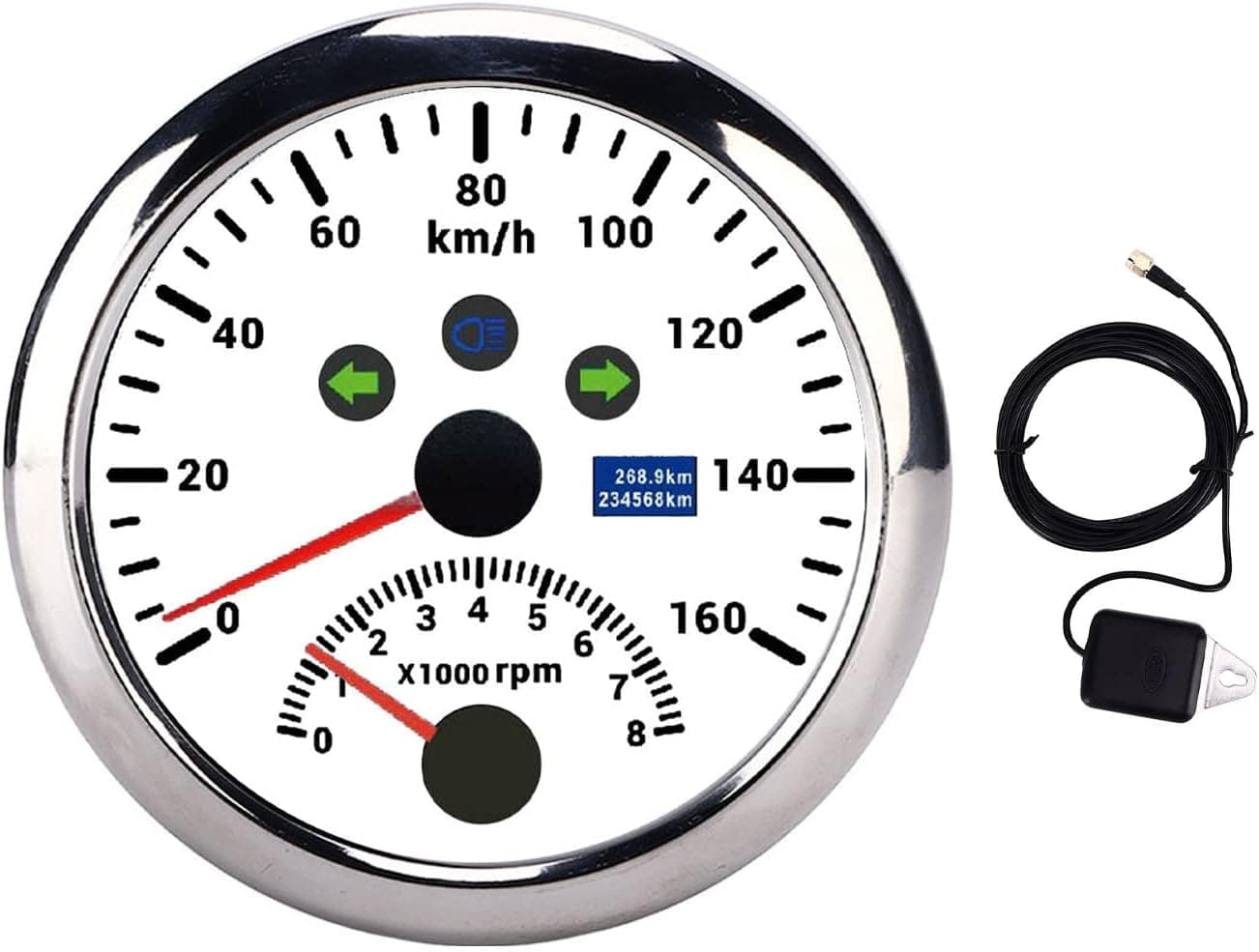 Boat Meter, 85mm 160km/h GPS Speedometer 0\u20118000rpm Tachometer Gauge LCD Red Backlight for Car Boat Yacht RV Truck ((White CX8202)) (White CX8202)