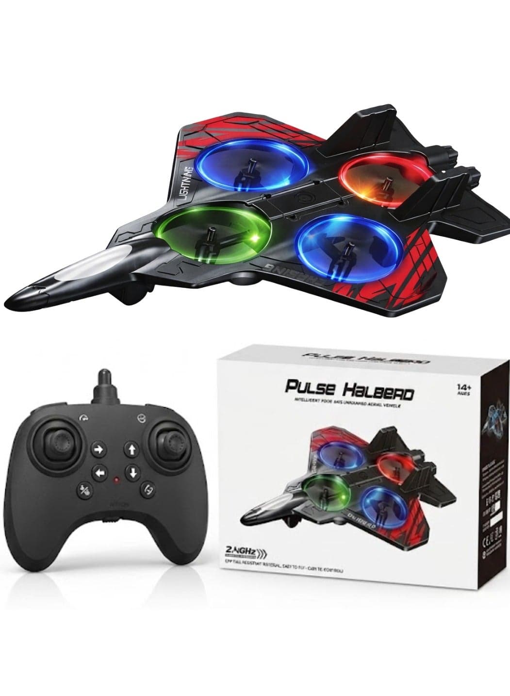 RC Drone Aeroplane for Kids & Adults, 2.4GHz Remote Control L0712 Quadcopter Fighter Plane with LED Lights, Easy to Fly Beginner Friendly Flying Toy, Durable Fall Resistant Indoor, Outdoor RC Airplane with USB Charging