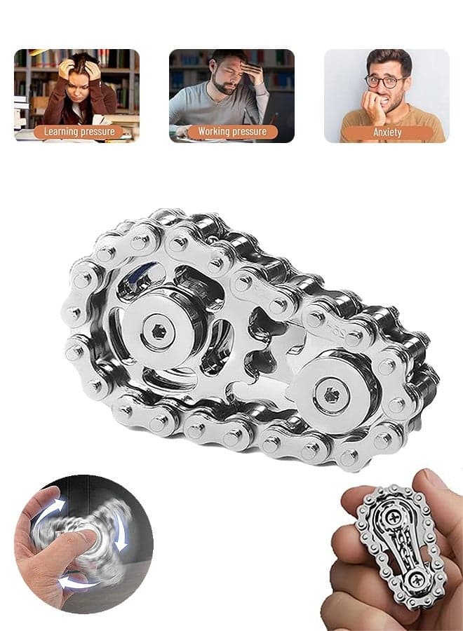 Fidget Spinners Toys for Adults Metal Figette Bike Chain Pain Stim ADHD Teen Cool Gadgets Quiet Desk Offices Anxiety Relief Items Stress Tool Sensory Spiky Autism Toy Valentines Day Gift for Him Men