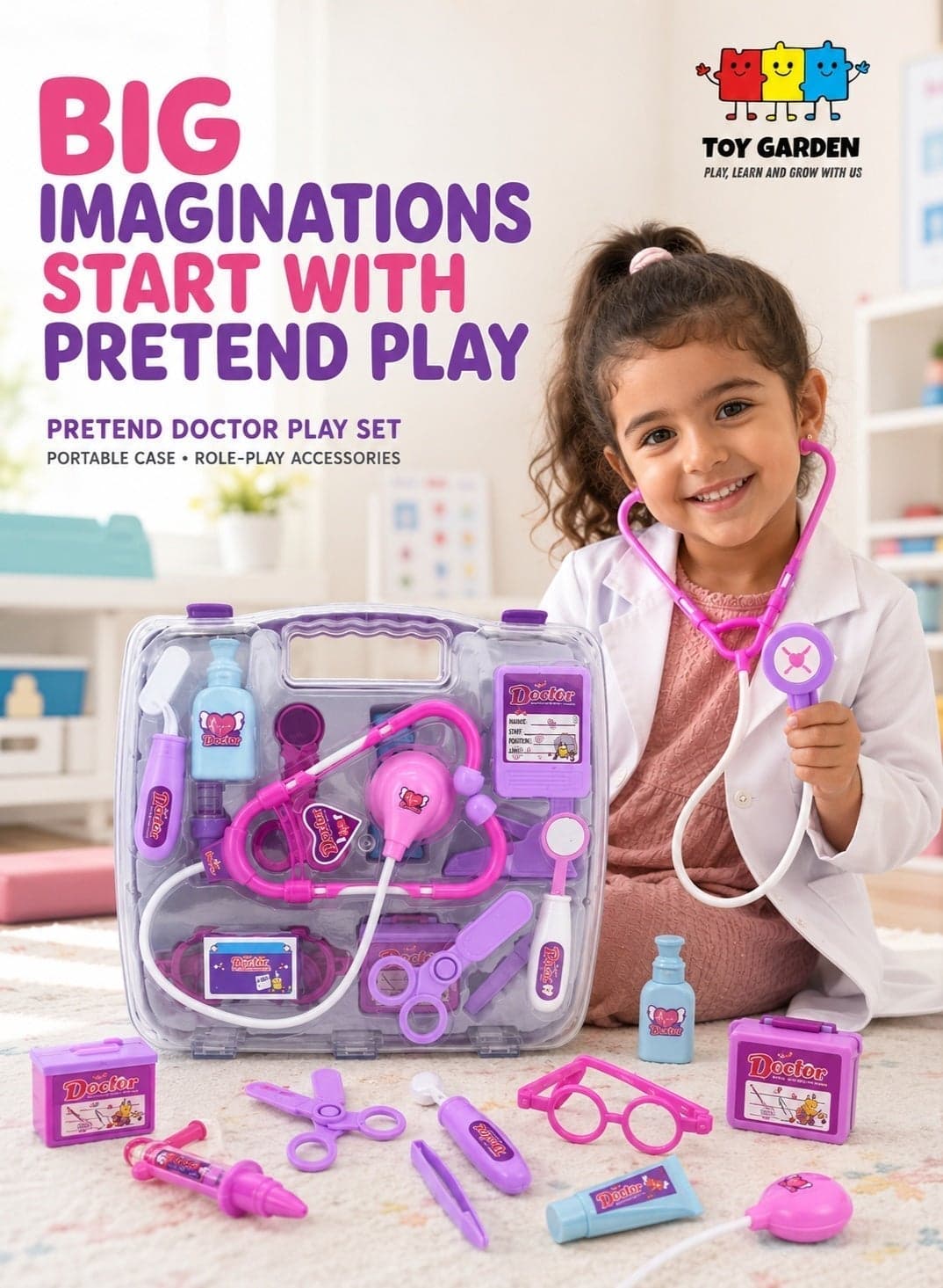Kids Doctor Role Play Dress Up Set – 13 Piece Medical Kit for Pretend Play | Educational Costume for Boys & Girls