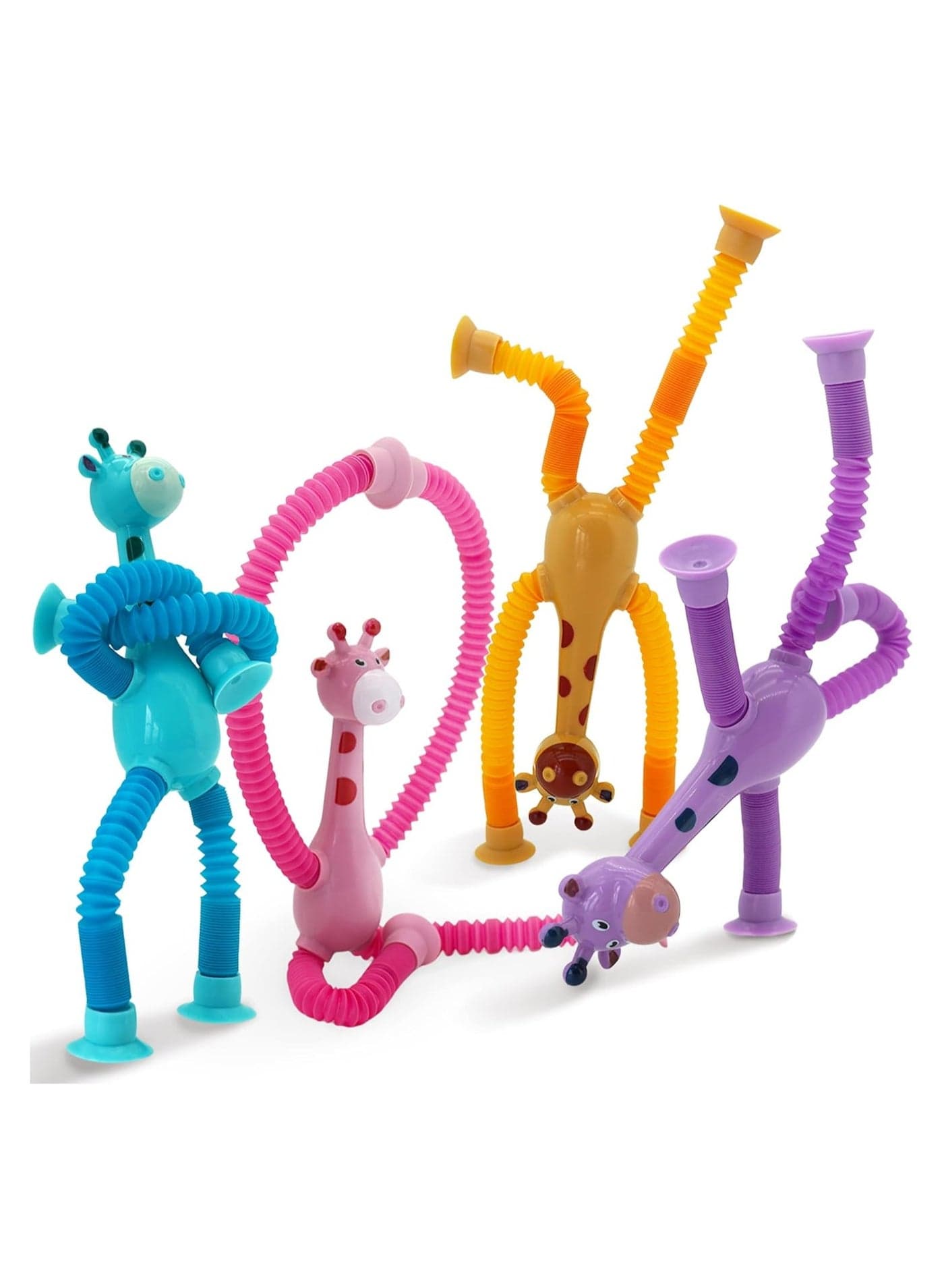 4 Pieces LED Telescopic Suction Cup Giraffe Toy, Shape Changing Telescopic Tube Fidget Toys, Pop Tubes, Fidget Tubes Sensory Toys for Girls Boys (Giraffe)