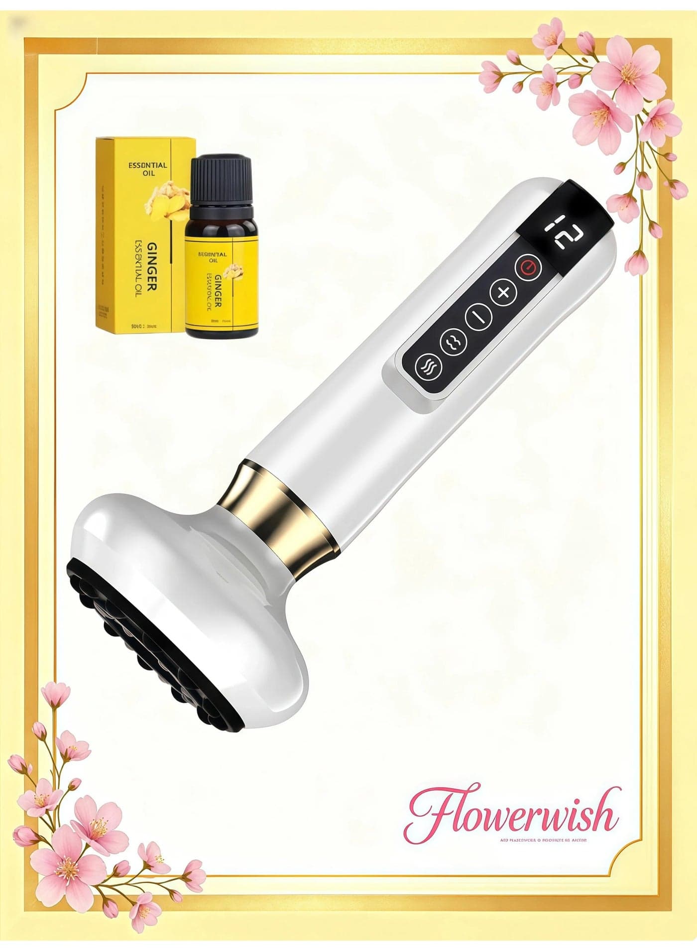 Handheld Cellulite Massager,Witn Ginger Essential Oil Stomach Fat Massager, New Intelligentn Egative Pressure Cupping Massage Instrument, Cordless Rechargeable Vibrating Massager Body Shaping Machine for Arms, Legs, Back Used at Home with 12 Suction Modes (White)