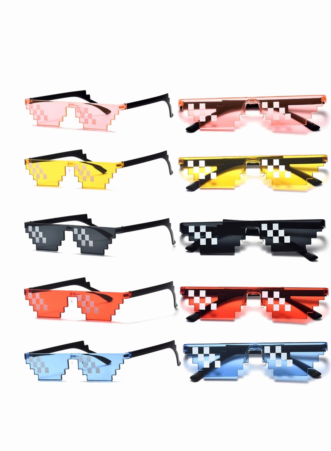 Unisex Party Sunglasses 8 Bits Style Pixel Mosaic Photo Props Decorative Glasses for Men Women (10 Pcs)