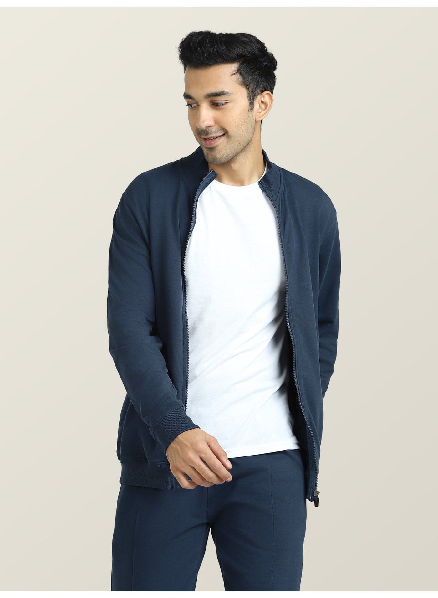 Men's Cruze French Terry Cotton Regular Fit Zip-Up Jacket with Full Zipper Closure and Side Pockets