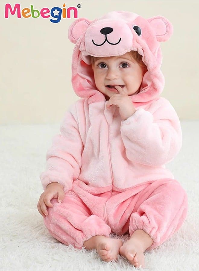Bear Shape Baby Bodysuit, Warm Flannel Baby Hooded Romper, Cartoon Winter Newborn One-piece Suit, Comfortable Toddler Jumpsuits, Baby Essentials, Perfect for Everyday Wear or Special Occasions, Creative Adorable Photography Props for Infants