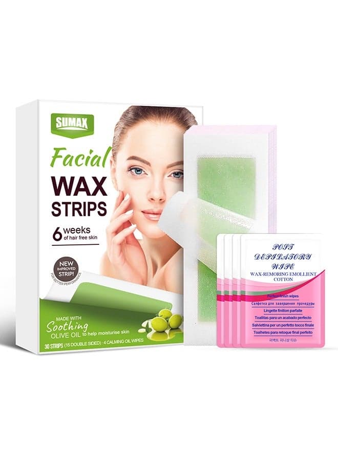 30 Pieces (4.5*CM) Fast and Effective Hair Removal Wax Strips for Face Eyebrows Upper Lip Cheeks Epilator Fast Painless Hair Removal Kit Suitable for All Skin Types