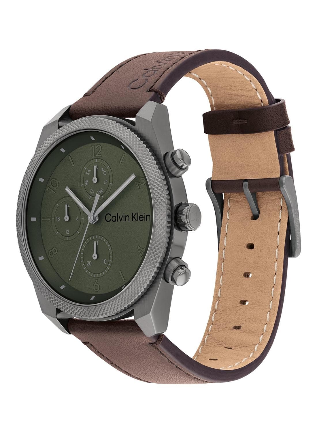 Men's Analog Round Shape Leather Wrist Watch 25200363 - 44 Mm