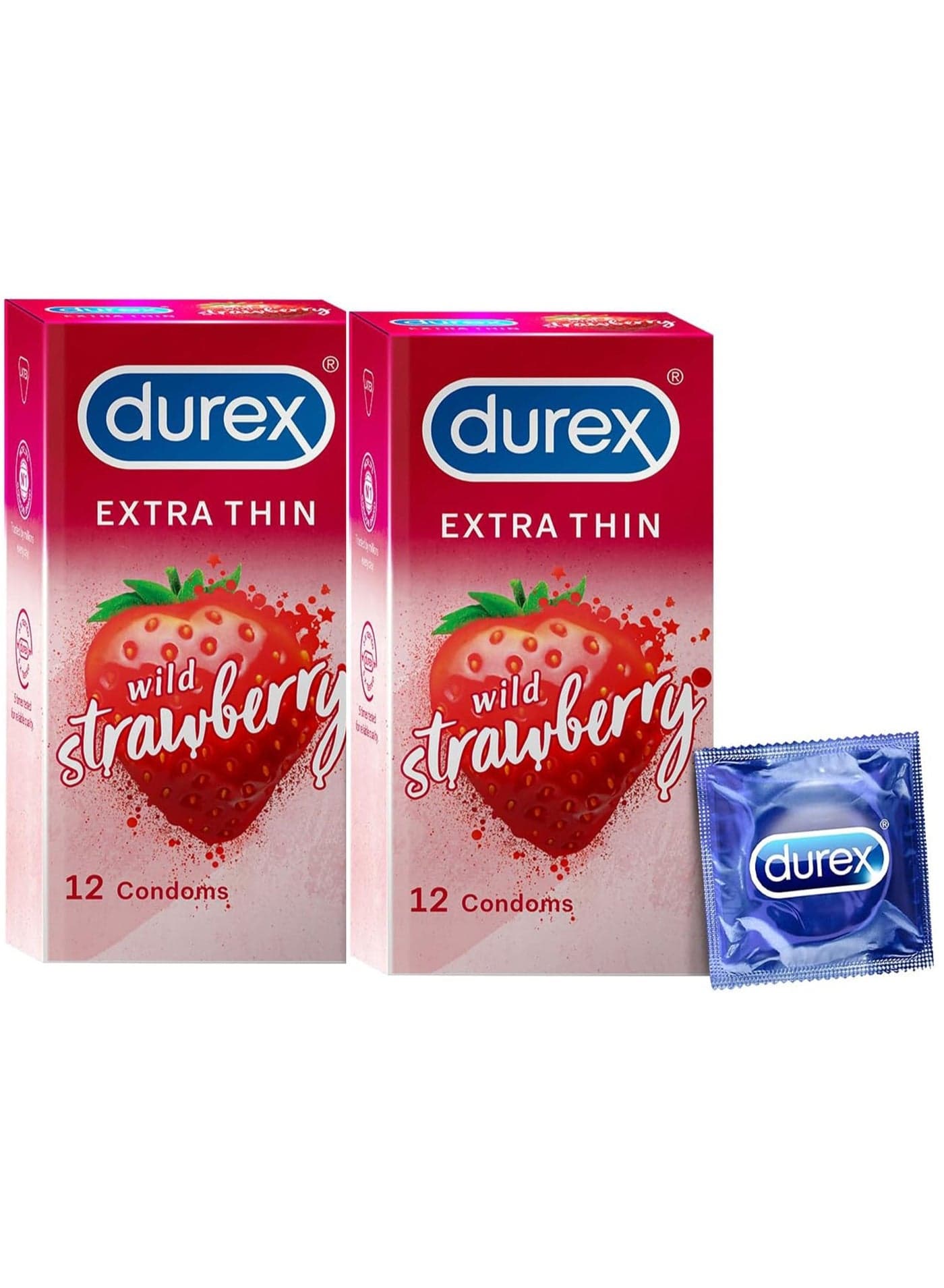 Pack Of 2 Durex 12-Piece Extra Thin Strawberry Flavored Condoms