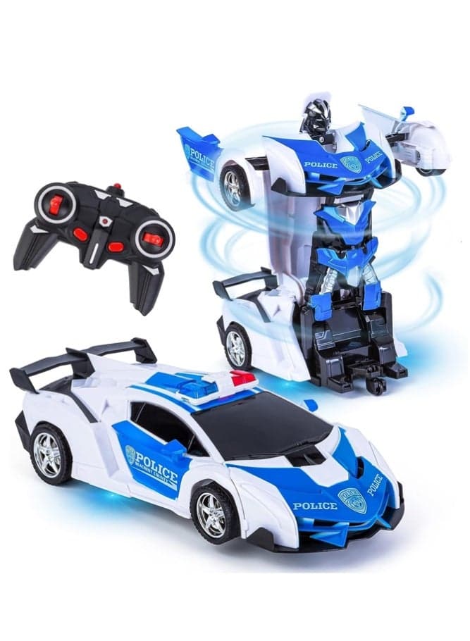 4-in-1 Remote Control Police Car with One-Button Transformation - Lights, Sounds, 360° Spin & Drift RC Car for Kids