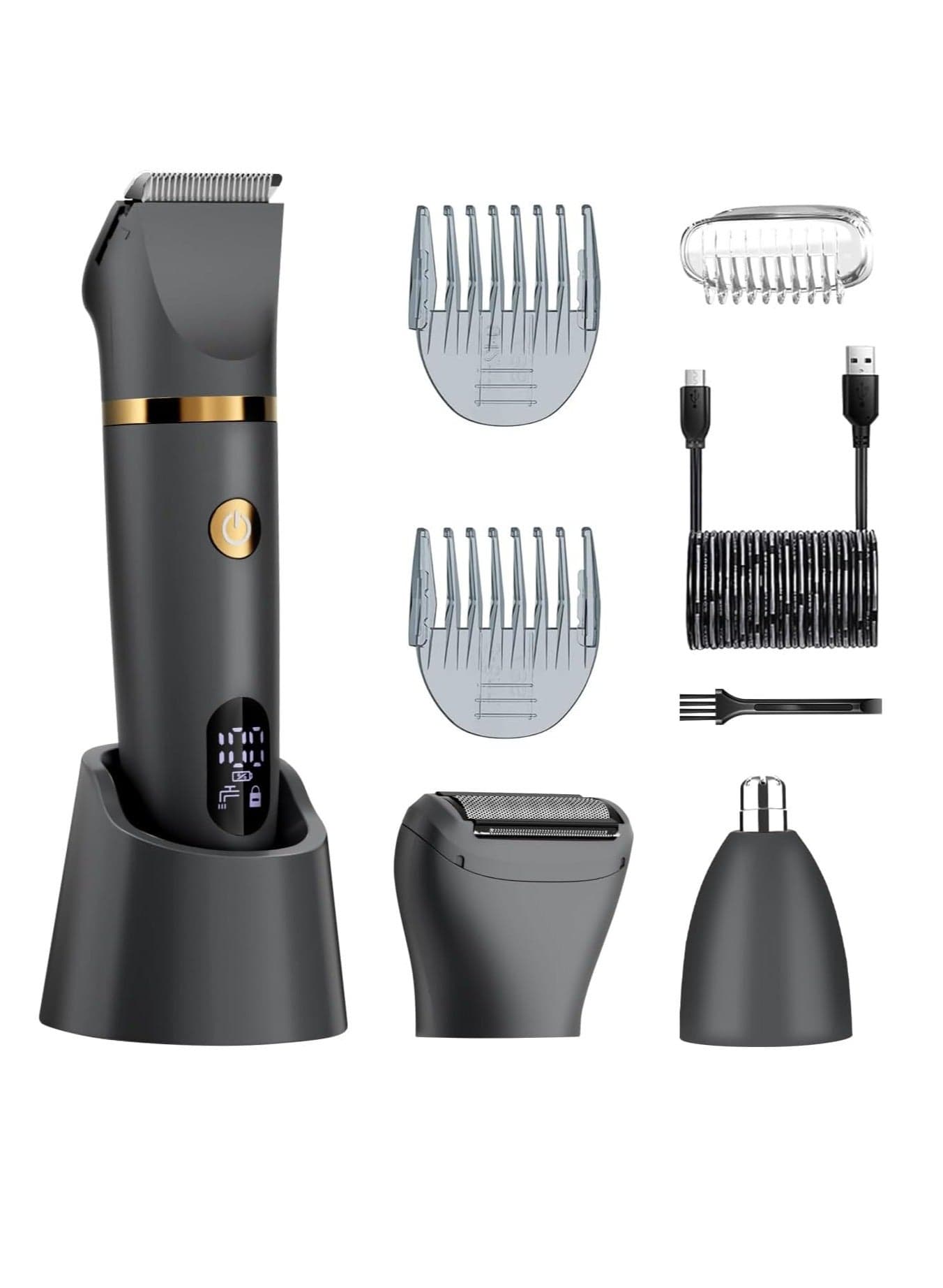 Ball Shaver for Men, 3-in-1 Multifunction Body Hair Trimmer & Pubic Shaver with Titanium Blades (No Nicks!), IPX7 Waterproof Electric Razor, LED Display, Wet/Dry